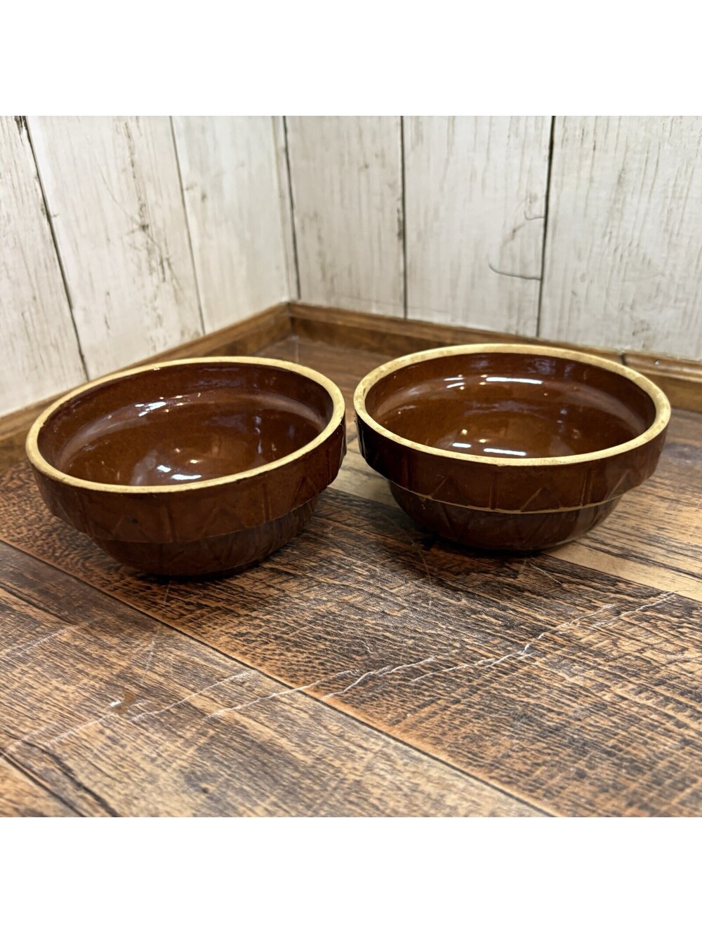Set of 2 Vintage Watt OVEN WARE USA Pottery Glazed Brown Bowls